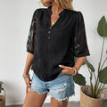 Solid - color Jacquard Pullover Shirt With A Lace - panel Stand - up Collar - LADYLINE X