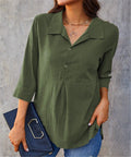 Solid - color Lapel - neck Slit Peplum Three - quarter - sleeve Womens Shirt - LADYLINE X