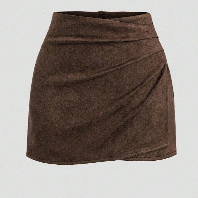 Solid - color Sheath Skirt With Pleats And An Asymmetrical Zipper For Women - LADYLINE X