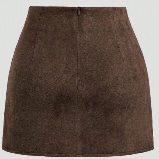 Solid - color Sheath Skirt With Pleats And An Asymmetrical Zipper For Women - LADYLINE X