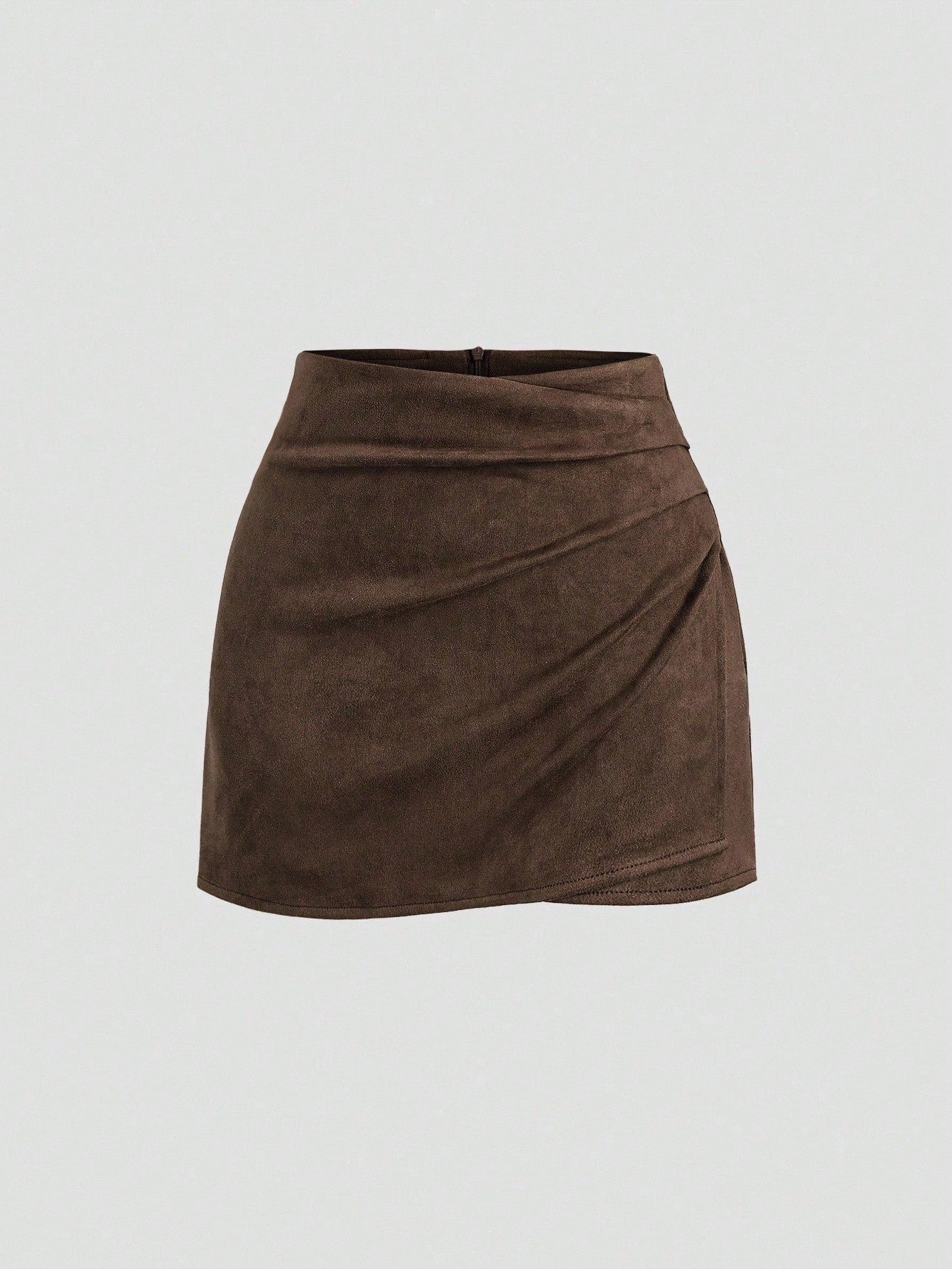 Solid - color Sheath Skirt With Pleats And An Asymmetrical Zipper For Women - LADYLINE X