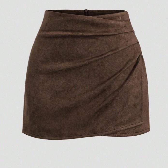 Solid - color Sheath Skirt With Pleats And An Asymmetrical Zipper For Women - LADYLINE X