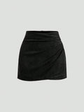 Solid - color Sheath Skirt With Pleats And An Asymmetrical Zipper For Women - LADYLINE X