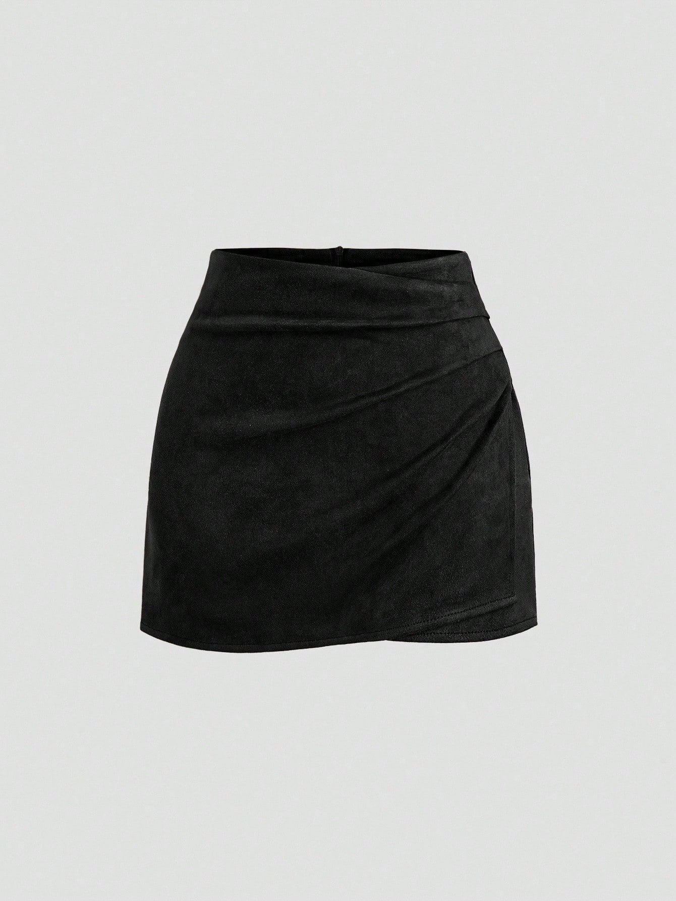 Solid - color Sheath Skirt With Pleats And An Asymmetrical Zipper For Women - LADYLINE X