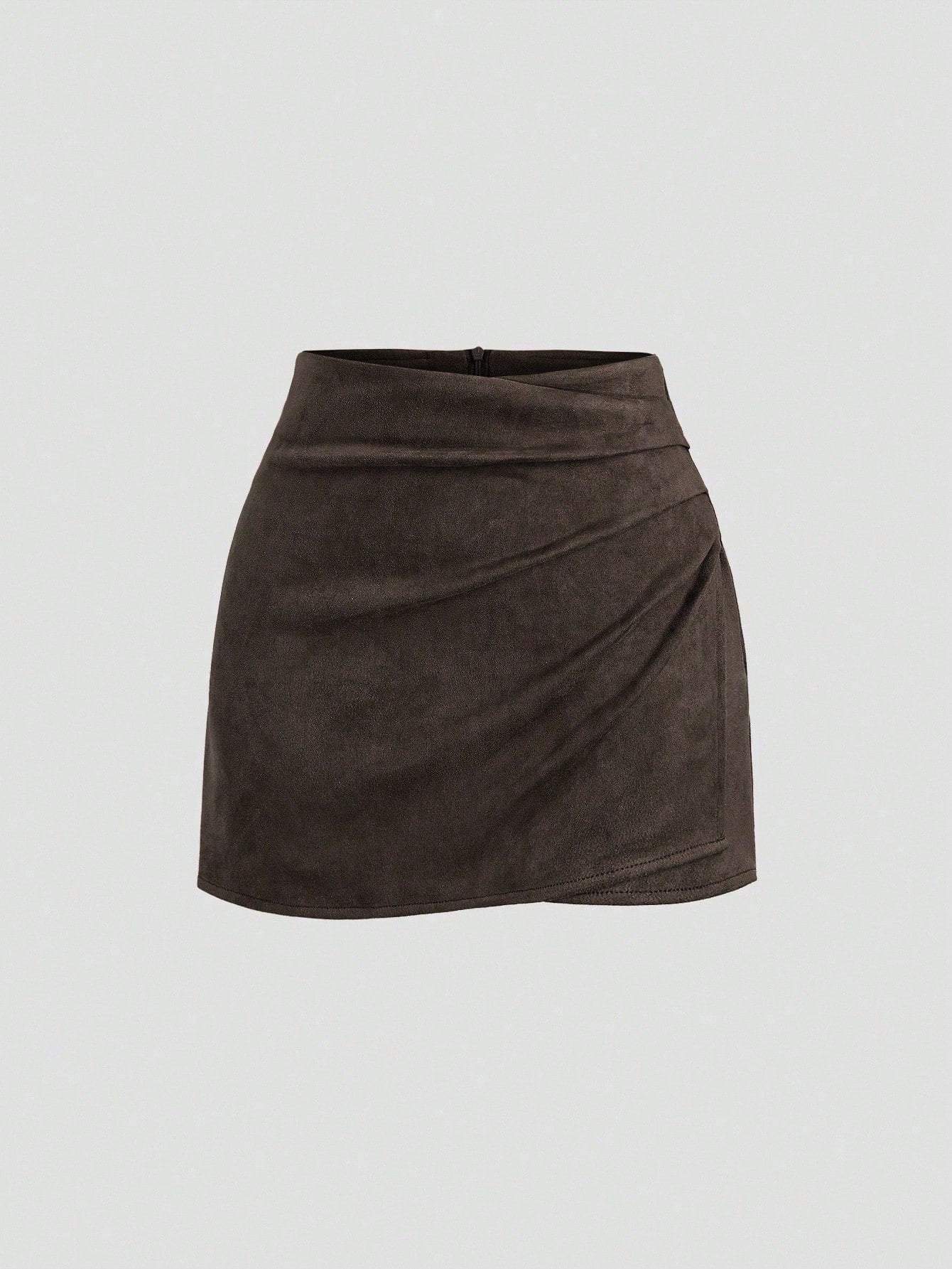 Solid - color Sheath Skirt With Pleats And An Asymmetrical Zipper For Women - LADYLINE X