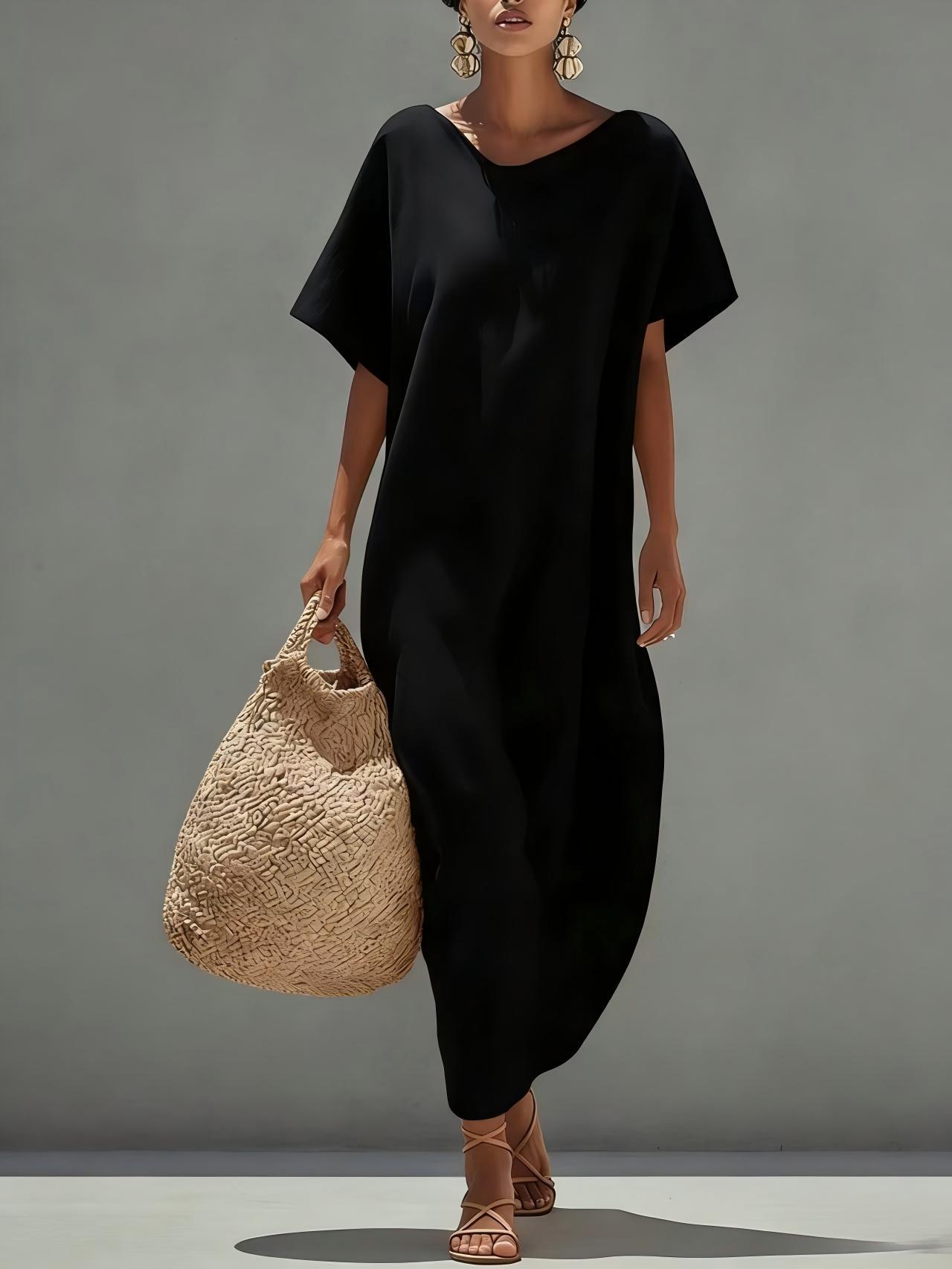 Solid - color Short - sleeve Minimalist Casual Dress - LADYLINE X