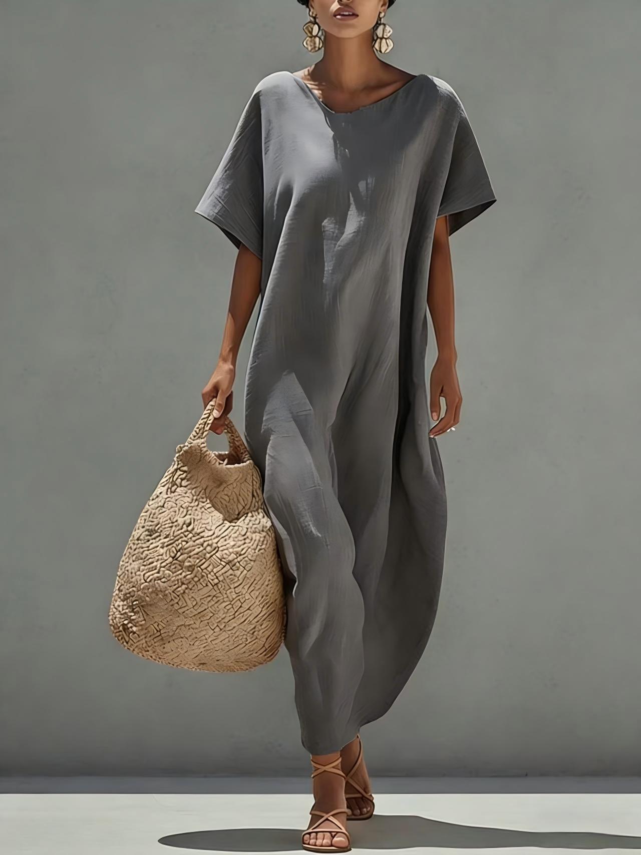 Solid - color Short - sleeve Minimalist Casual Dress - LADYLINE X