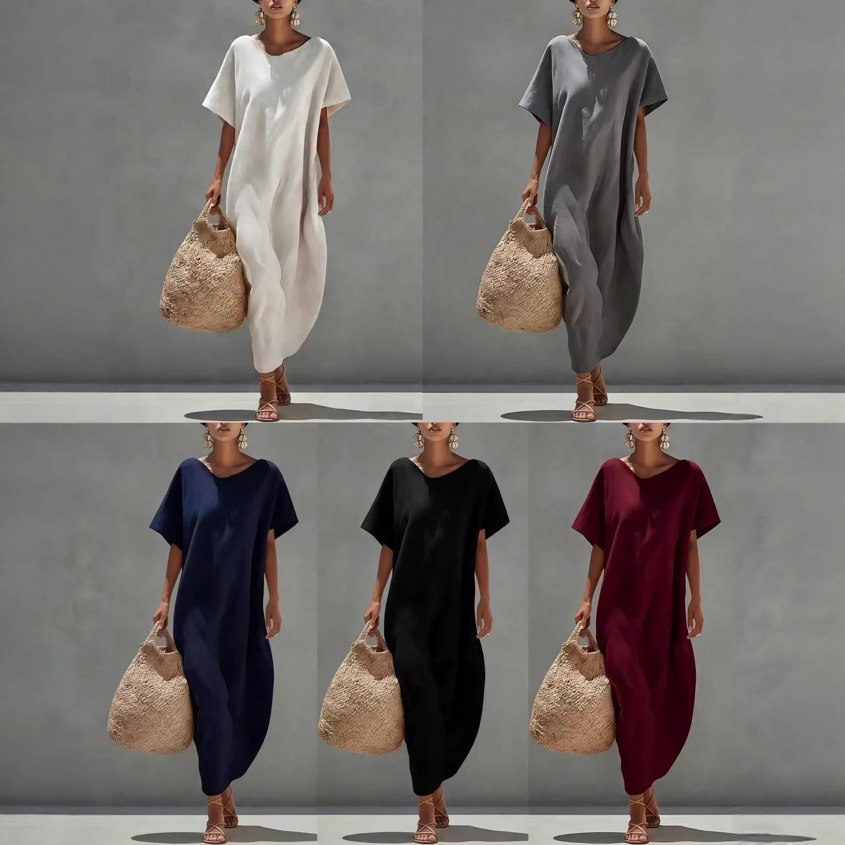 Solid - color Short - sleeve Minimalist Casual Dress - LADYLINE X