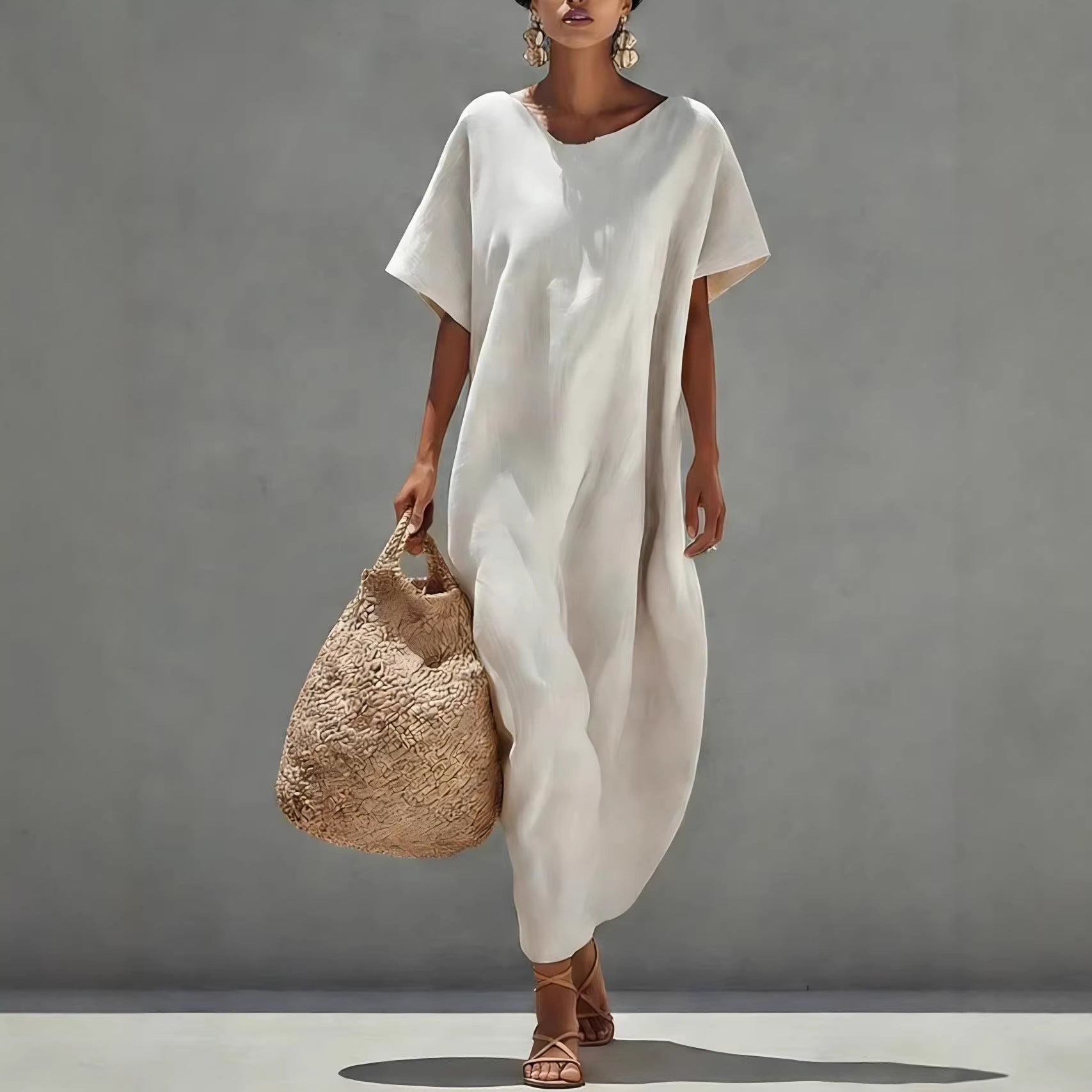 Solid - color Short - sleeve Minimalist Casual Dress - LADYLINE X