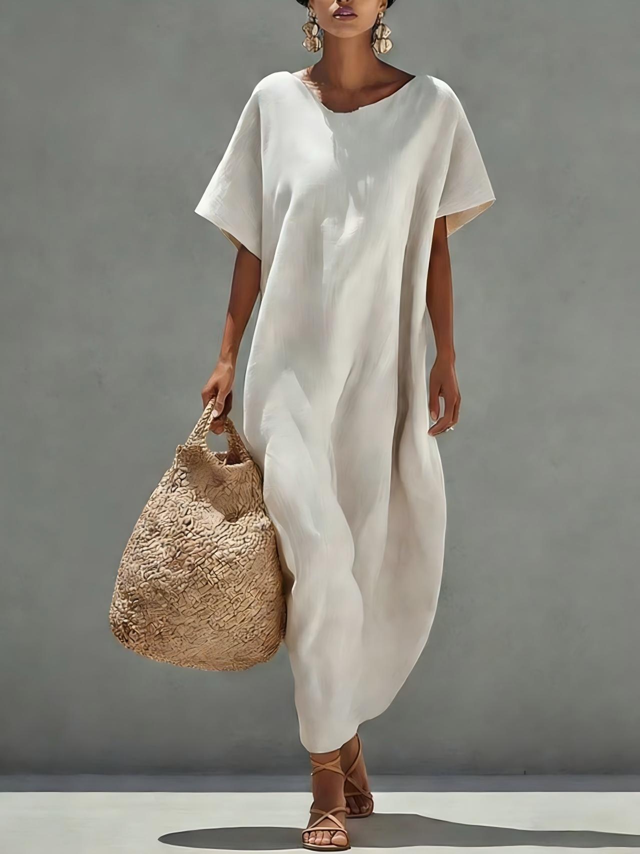 Solid - color Short - sleeve Minimalist Casual Dress - LADYLINE X
