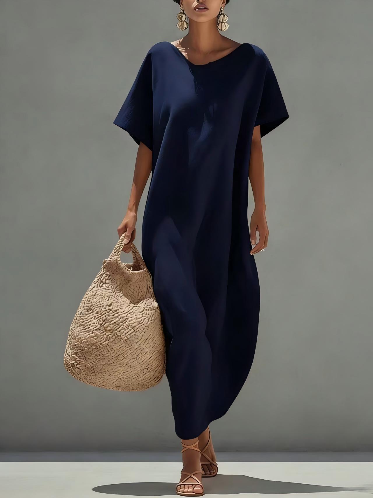Solid - color Short - sleeve Minimalist Casual Dress - LADYLINE X