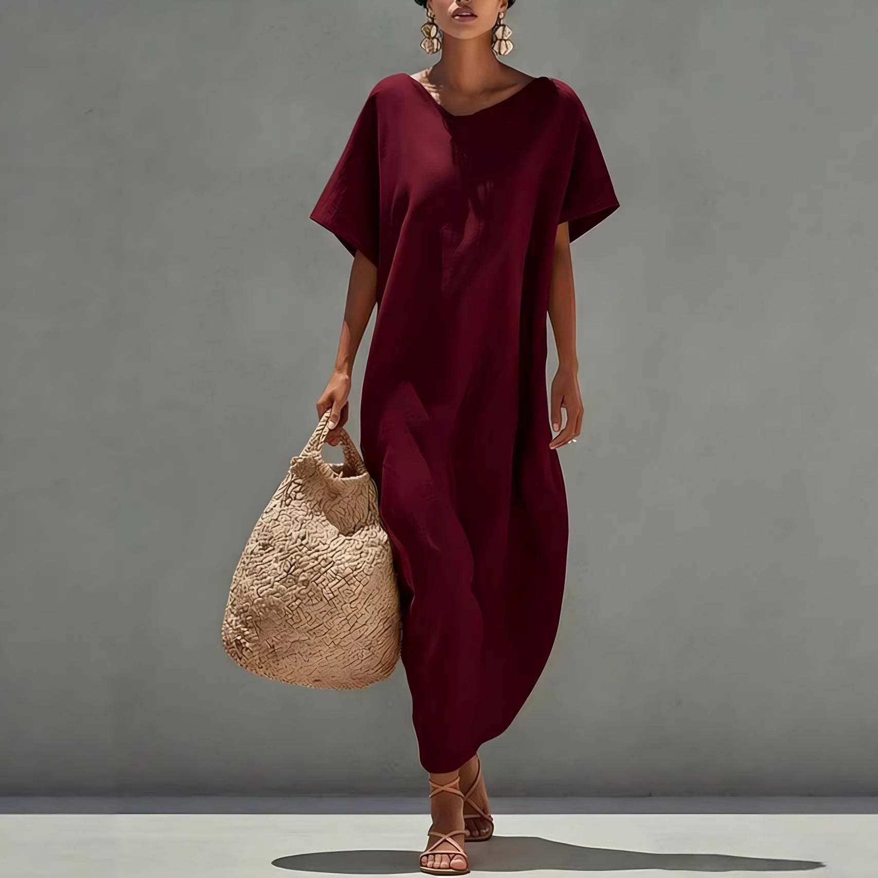 Solid - color Short - sleeve Minimalist Casual Dress - LADYLINE X