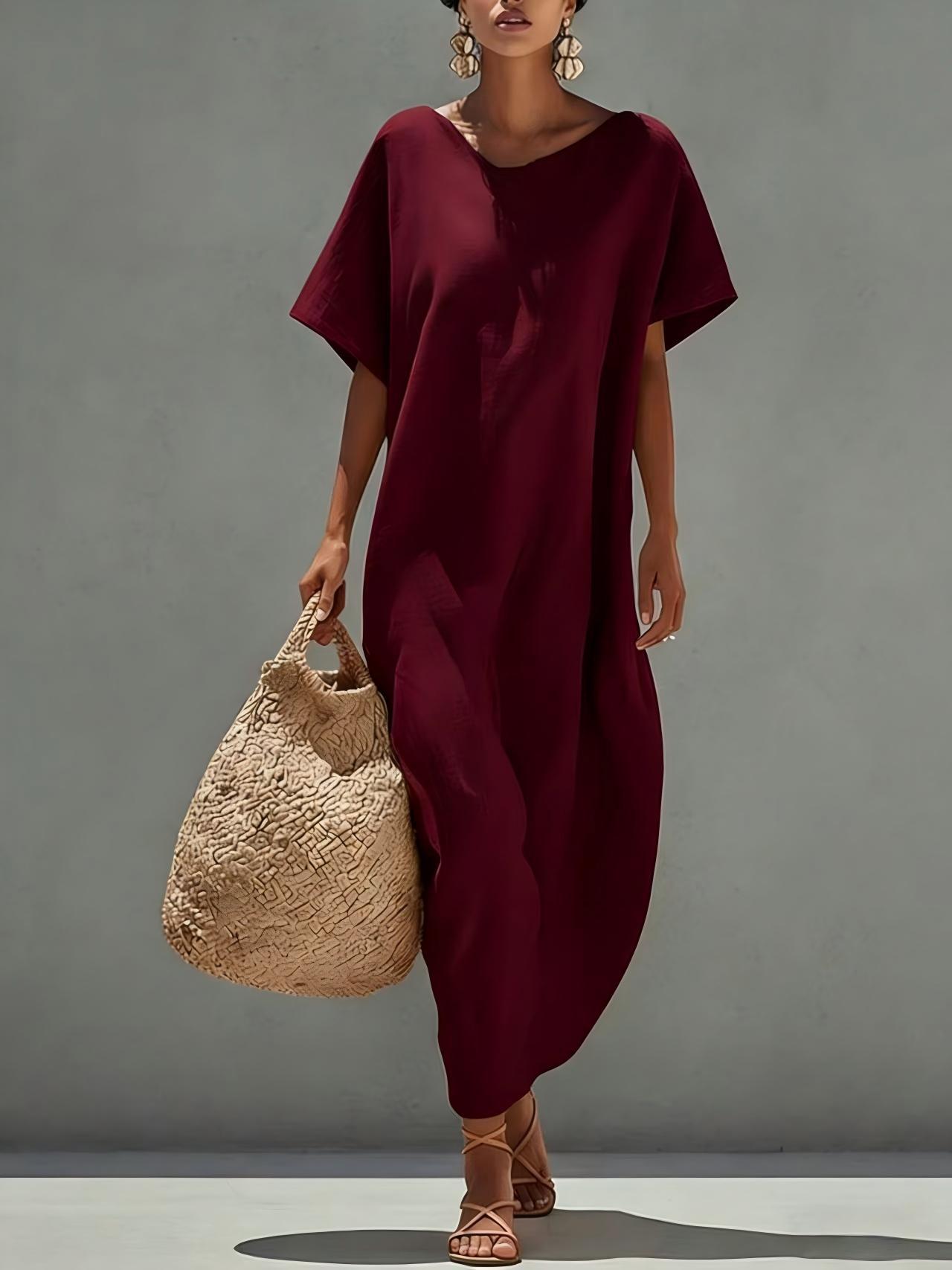 Solid - color Short - sleeve Minimalist Casual Dress - LADYLINE X