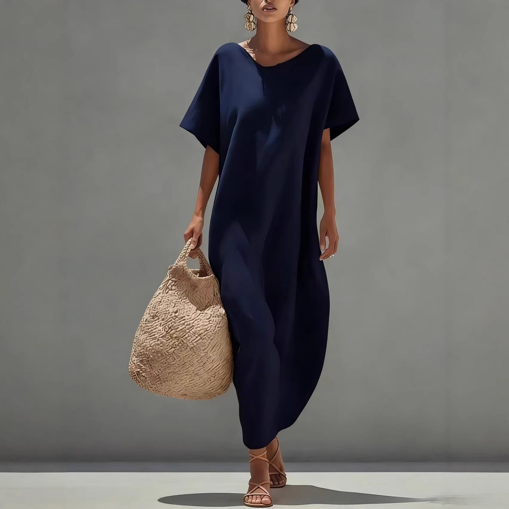 Solid - color Short - sleeve Minimalist Casual Dress - LADYLINE X