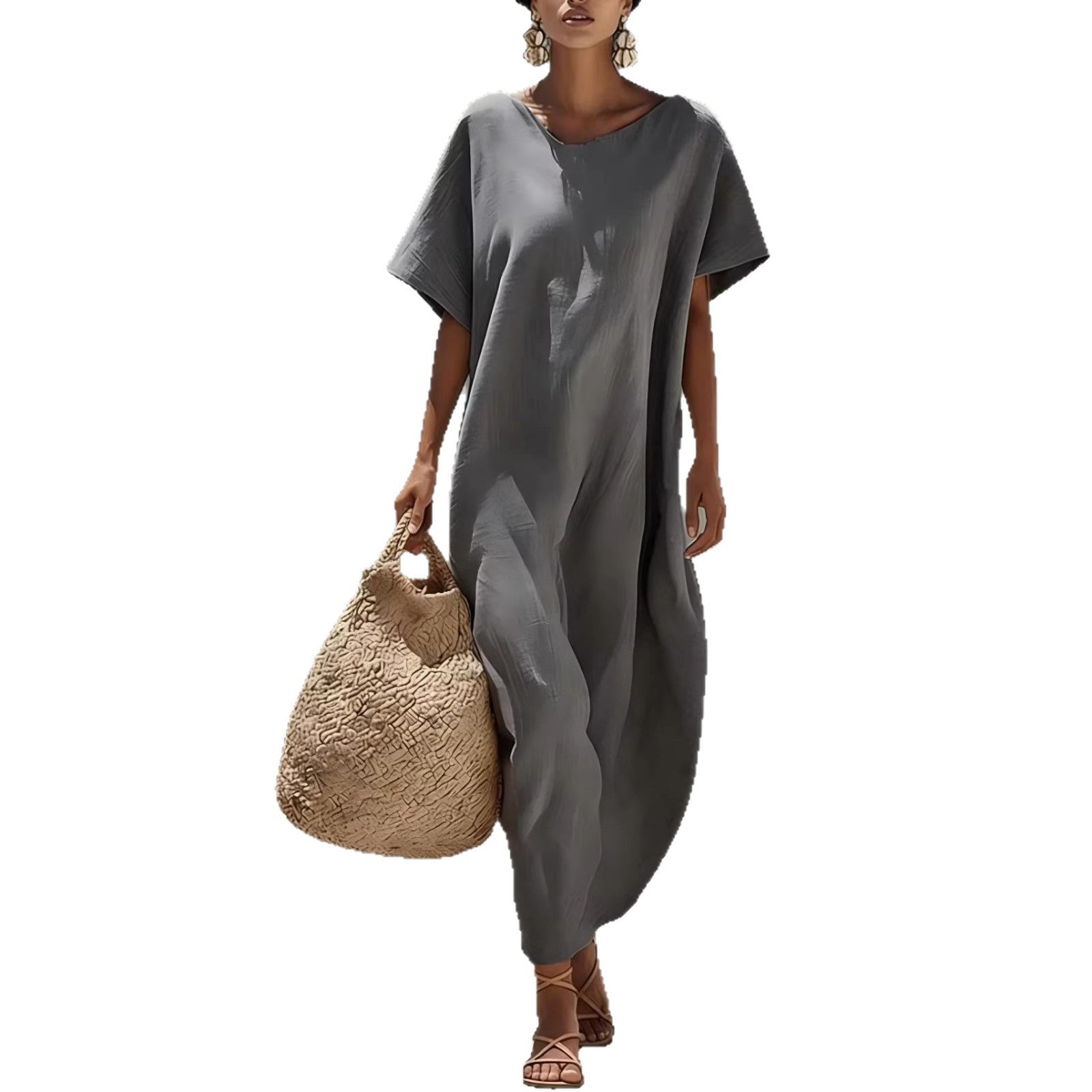 Solid - color Short - sleeve Minimalist Casual Dress - LADYLINE X
