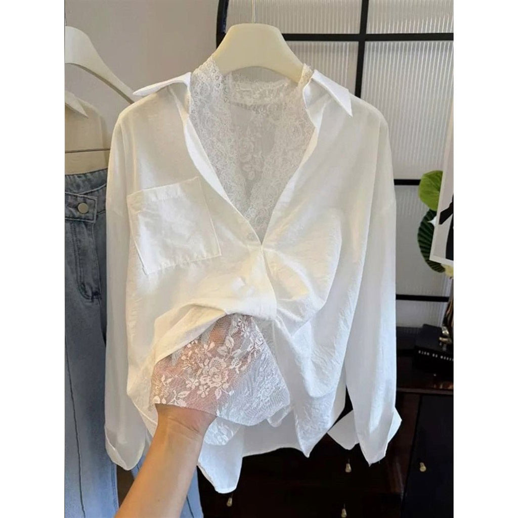 Sophisticated Versatile White Lace - panelled Blouse - LADYLINE X