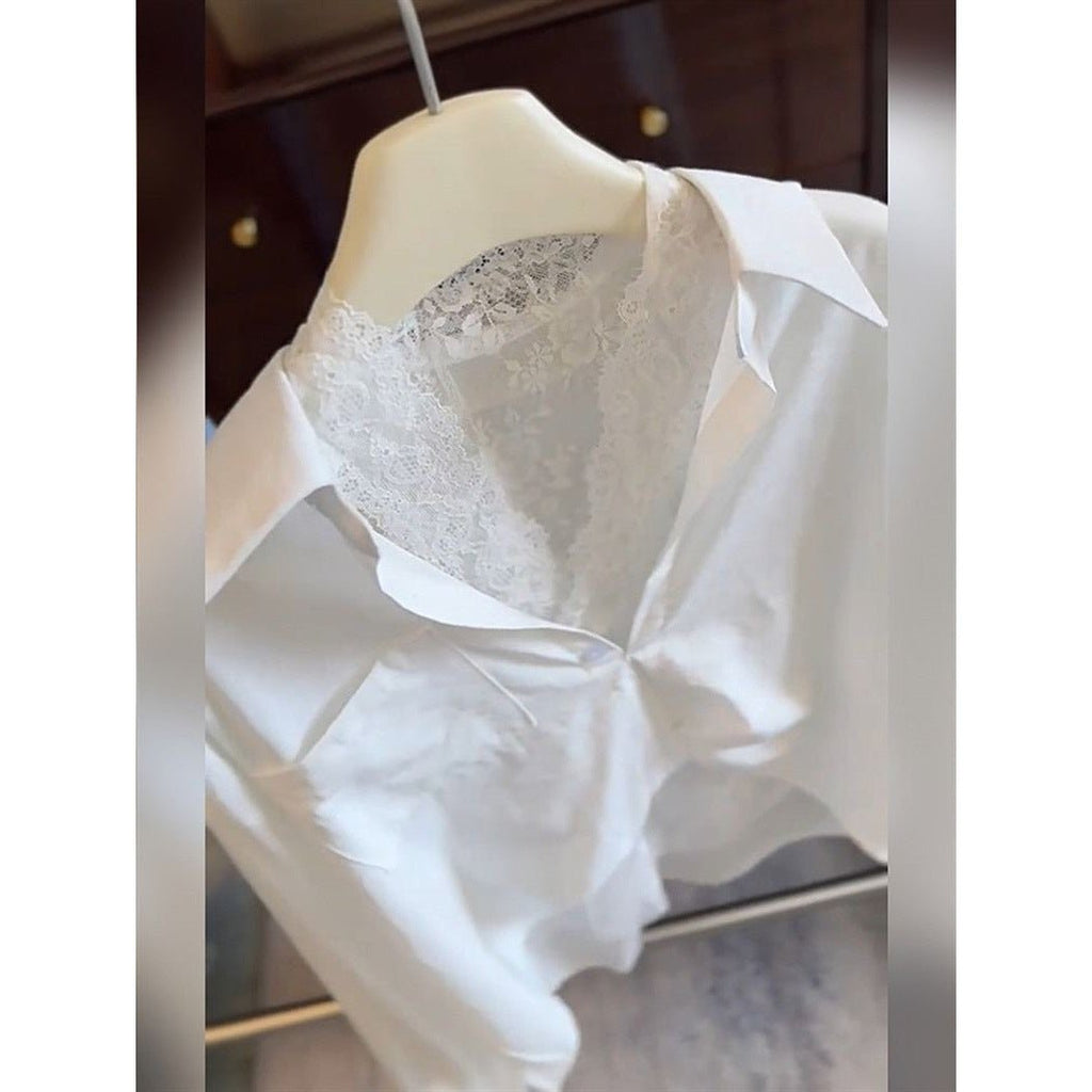 Sophisticated Versatile White Lace - panelled Blouse - LADYLINE X
