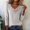 Spring Summer Long - sleeve Solid - color Boat - neck T-shirt - LADYLINE X