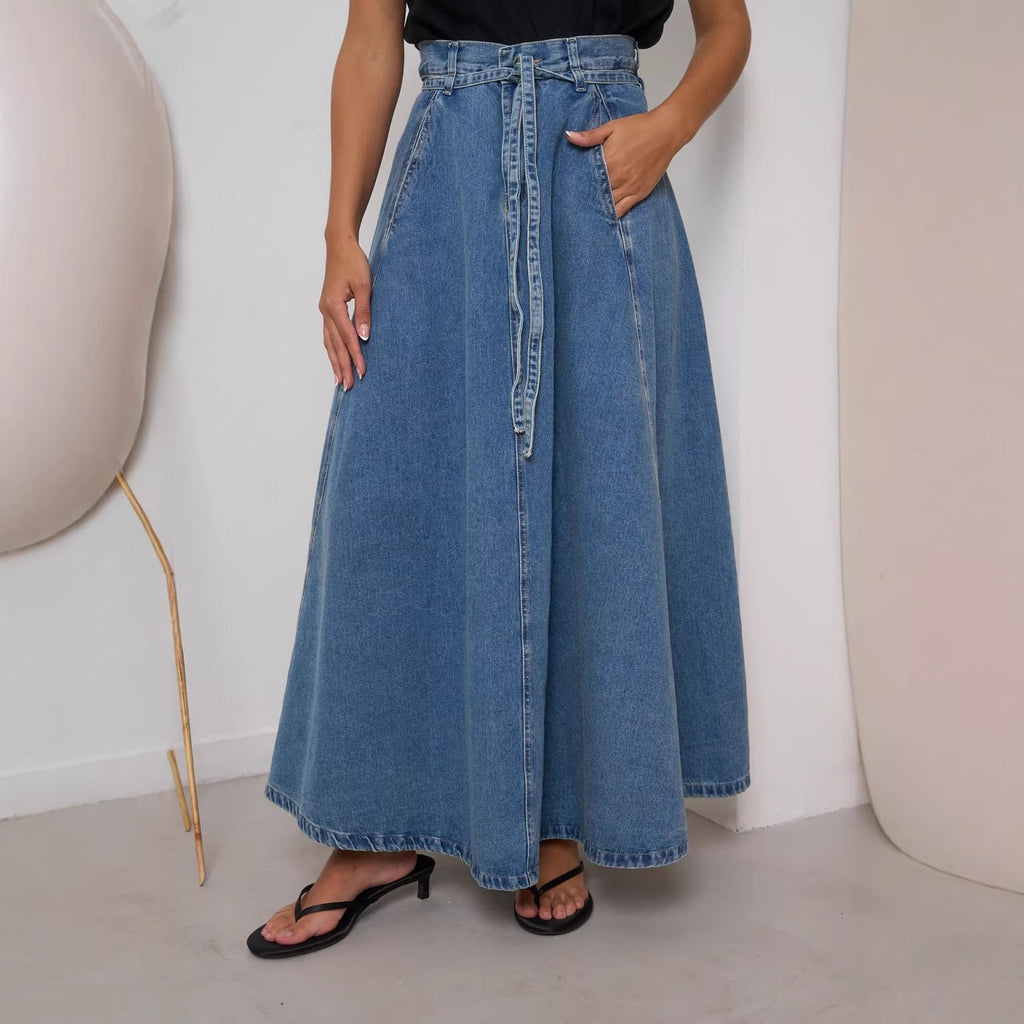 SpringSummer New High Waisted Slimming Casual Denim Midi Skirt - LADYLINE X