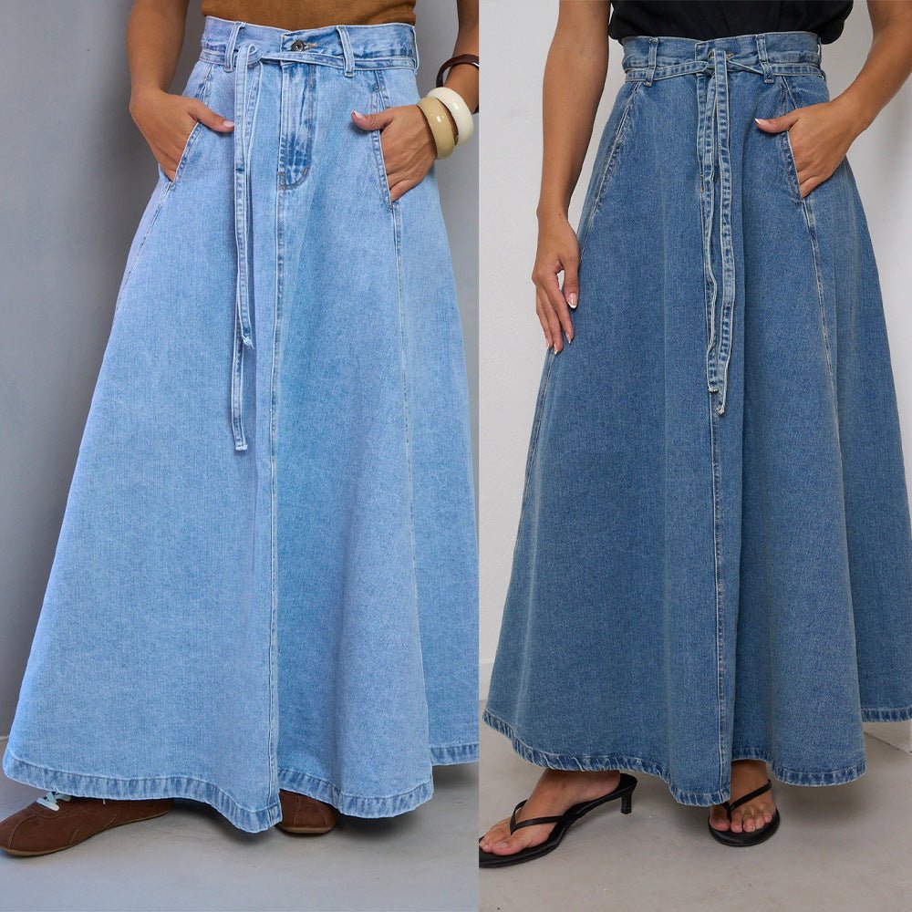 SpringSummer New High Waisted Slimming Casual Denim Midi Skirt - LADYLINE X