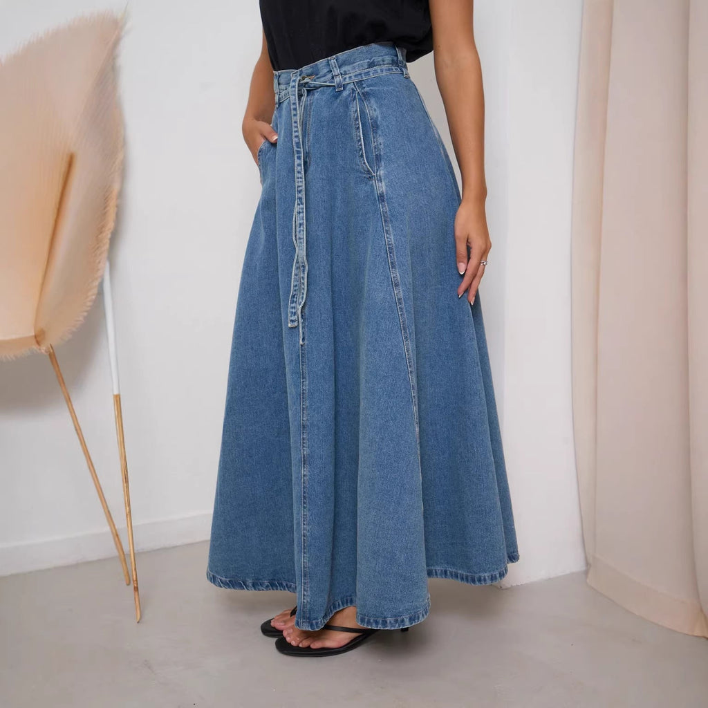 SpringSummer New High Waisted Slimming Casual Denim Midi Skirt - LADYLINE X