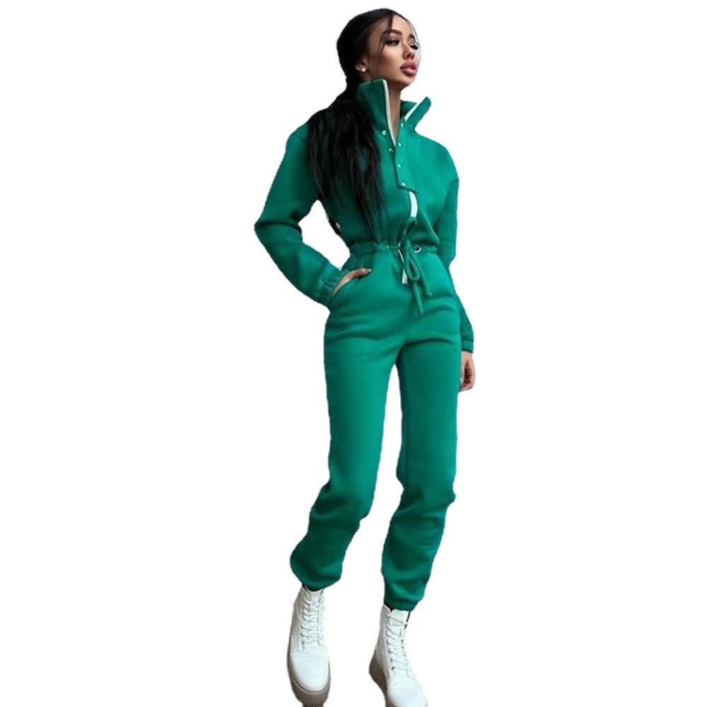 Stand - up Collar Cinched European And American Leisure Jumpsuit - LADYLINE X