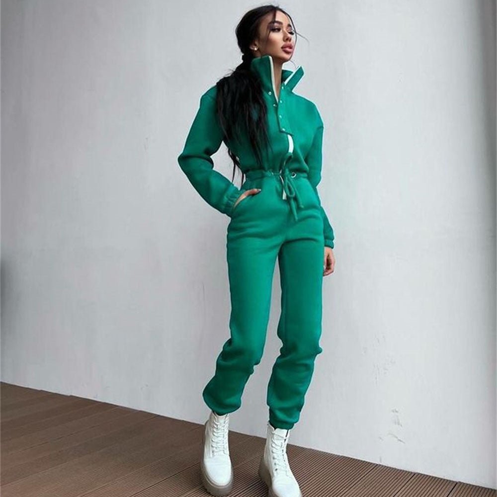 Stand - up Collar Cinched European And American Leisure Jumpsuit - LADYLINE X