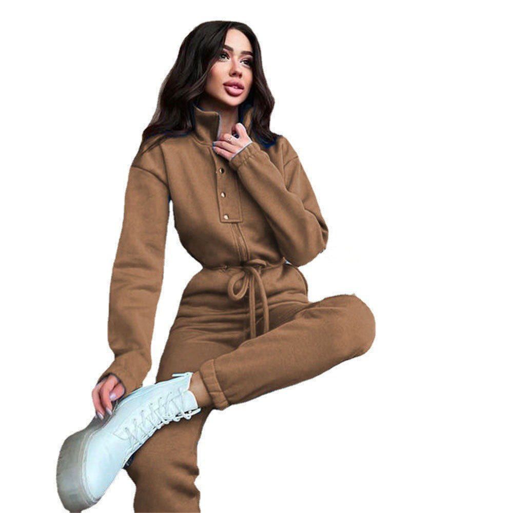 Stand - up Collar Cinched European And American Leisure Jumpsuit - LADYLINE X