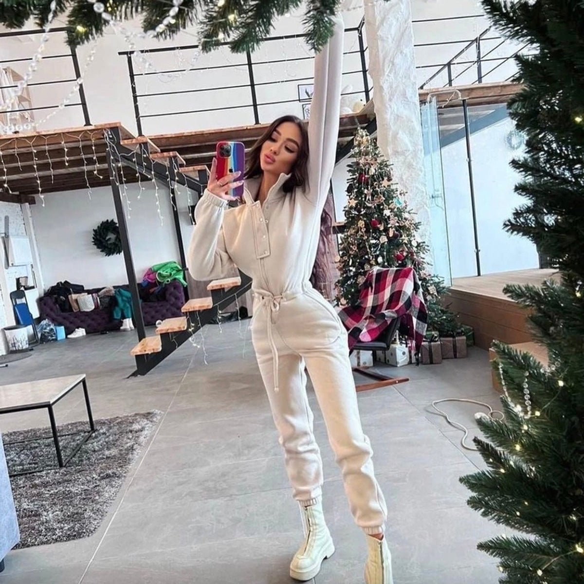 Stand - up Collar Cinched European And American Leisure Jumpsuit - LADYLINE X