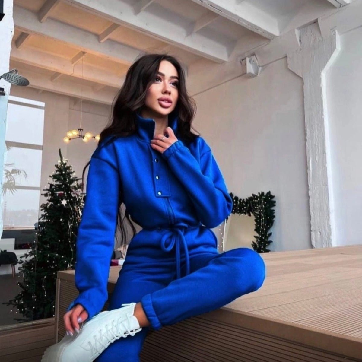 Stand - up Collar Cinched European And American Leisure Jumpsuit - LADYLINE X