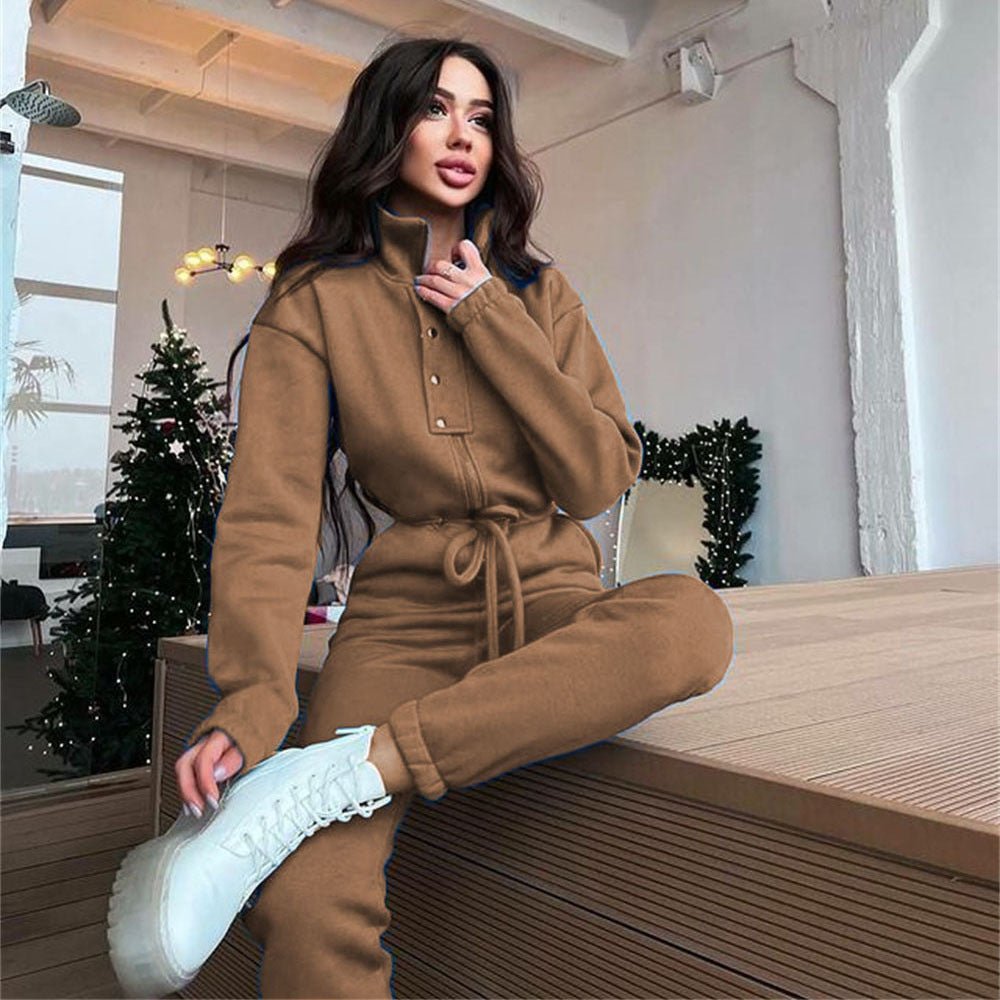 Stand - up Collar Cinched European And American Leisure Jumpsuit - LADYLINE X