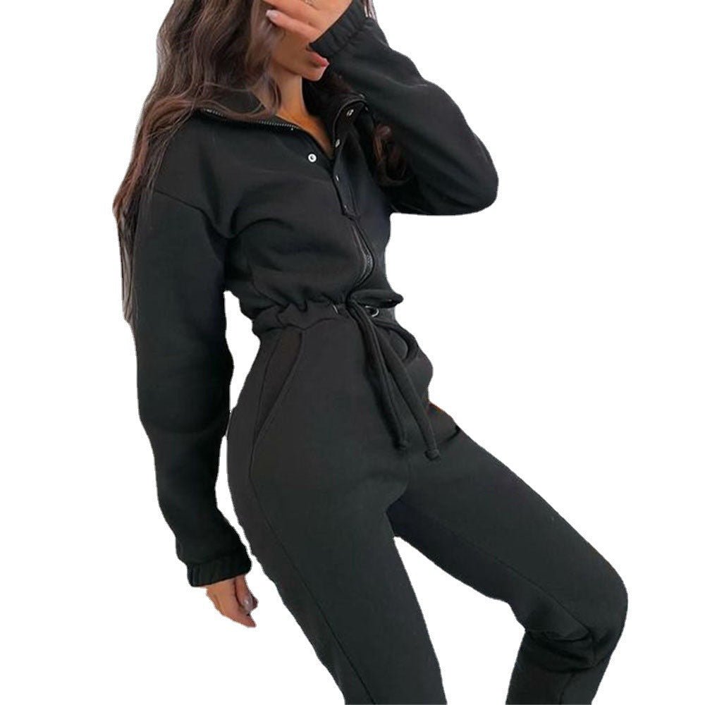 Stand - up Collar Cinched European And American Leisure Jumpsuit - LADYLINE X