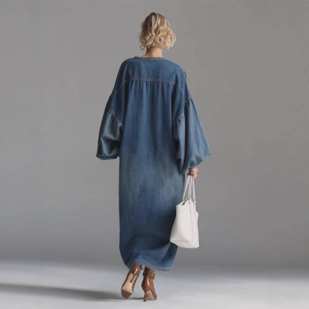 Stand - up Collar Mid - length Denim Skirt For Women Spring Season - LADYLINE X