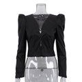 Stylish Black V - Neck Patchwork PU Leather Shirt - LADYLINE X
