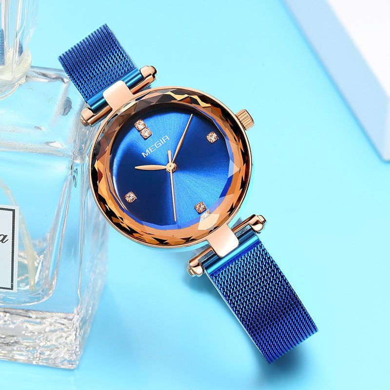 Stylish Cut - mirror Imported Movement Quartz Womens Watch With A Steel Band And Diamond Accents - LADYLINE X