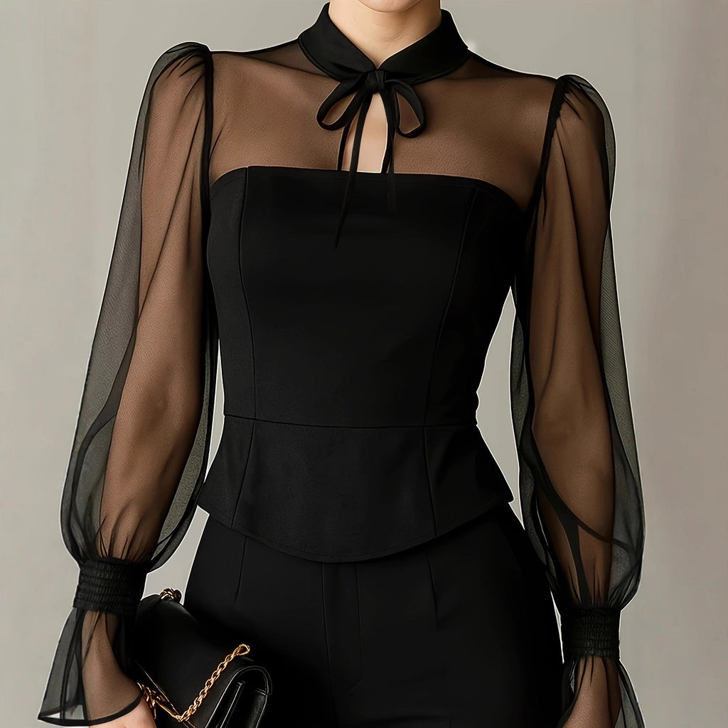 Stylish New Womens Blouse With An Elegant Puff - sleeve Neckline And Tie Detailing - LADYLINE X