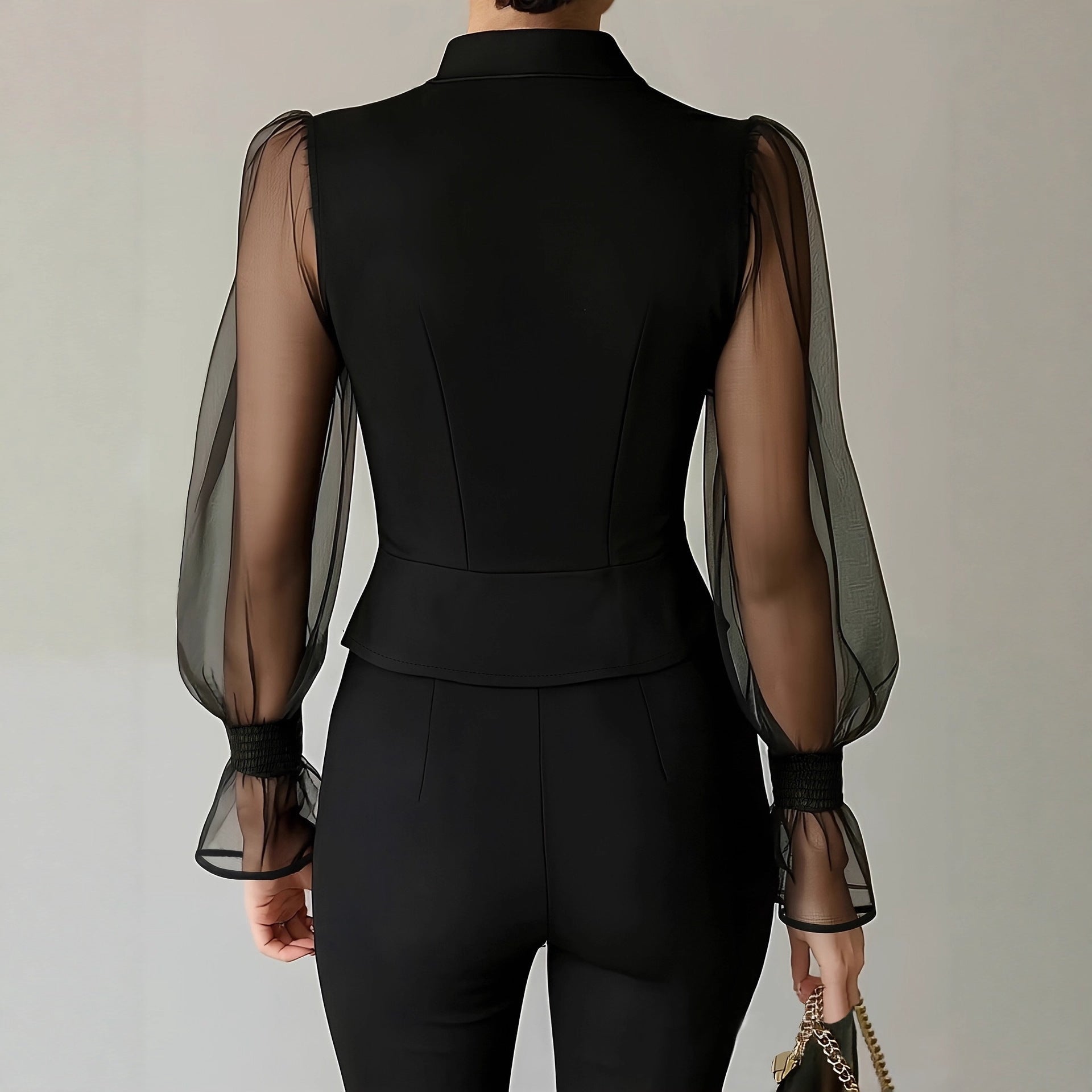 Stylish New Womens Blouse With An Elegant Puff - sleeve Neckline And Tie Detailing - LADYLINE X