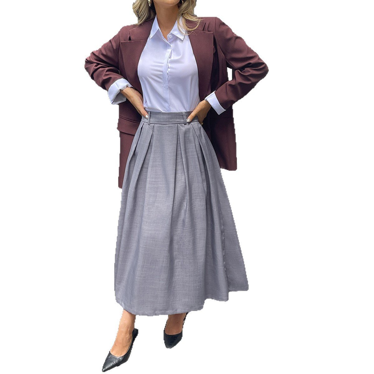Stylish Solid - Color Commuter Long Skirt For Women - LADYLINE X