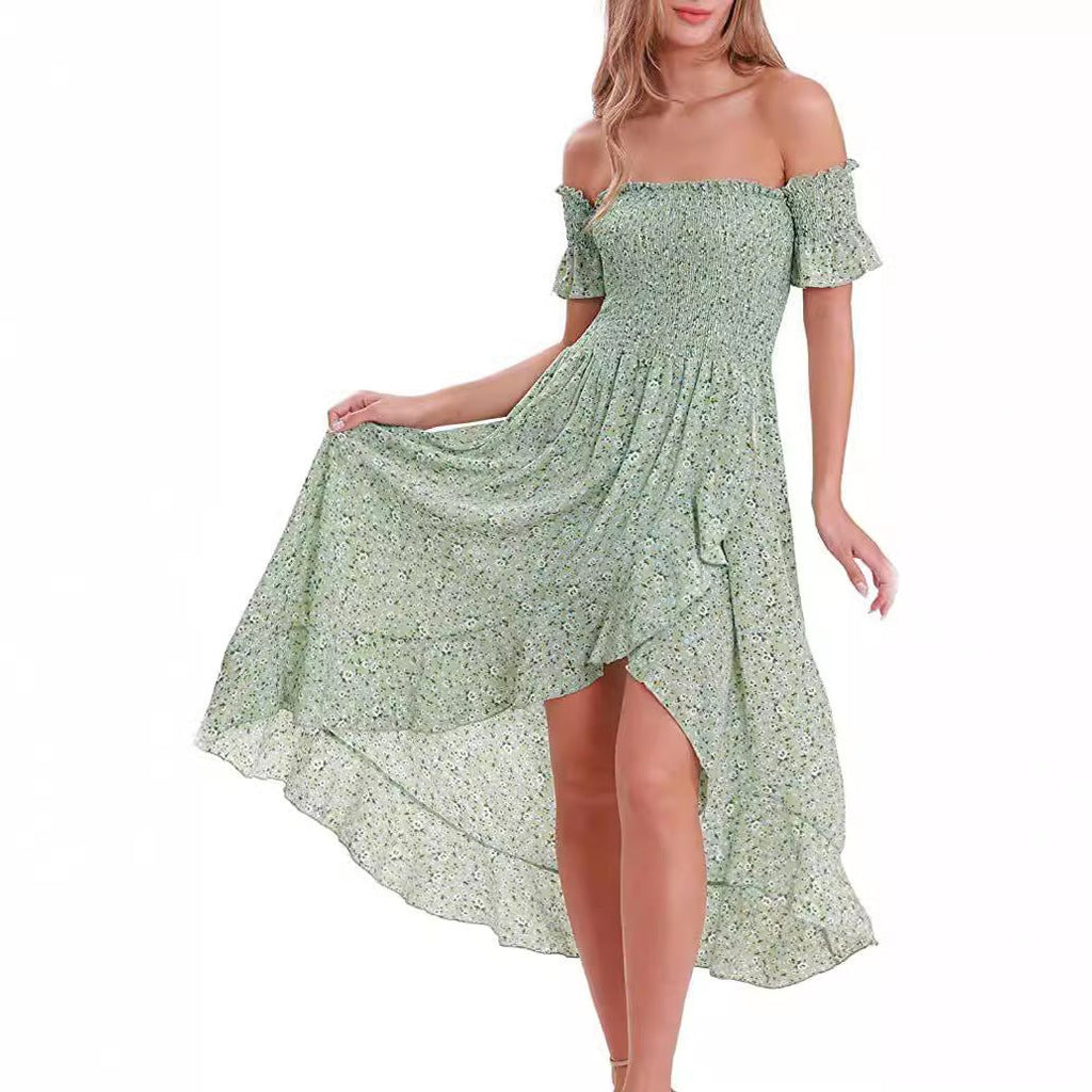 Summer Off Shoulder Bohemian Printed A Line Beach Dress - LADYLINE X