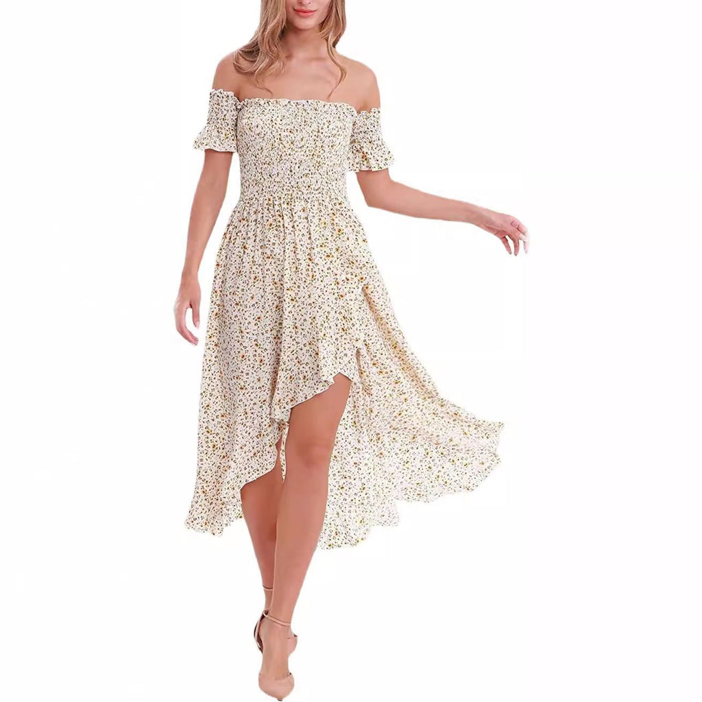Summer Off Shoulder Bohemian Printed A Line Beach Dress - LADYLINE X