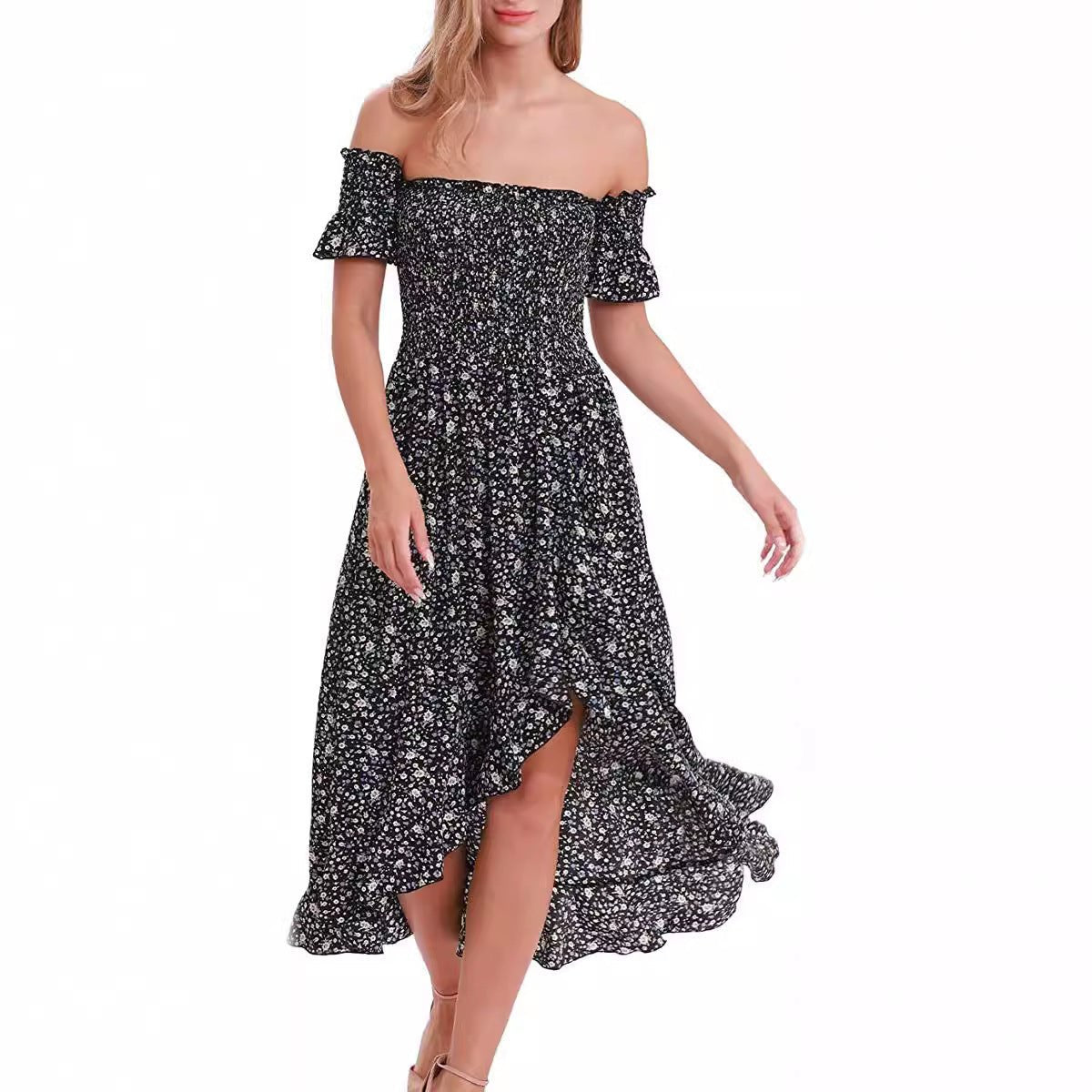 Summer Off Shoulder Bohemian Printed A Line Beach Dress - LADYLINE X