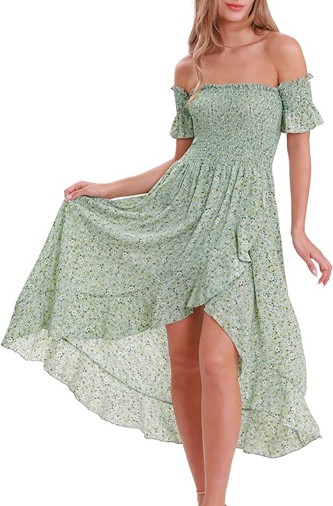 Summer Off Shoulder Bohemian Printed A Line Beach Dress - LADYLINE X