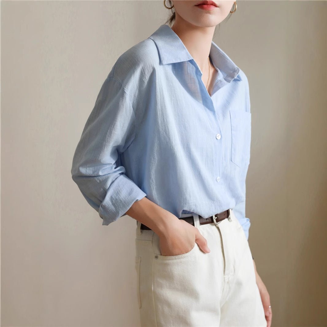 Sunscreen Cardigan Summer Thin Loose French - style Cotton - Linen White Shirt - LADYLINE X