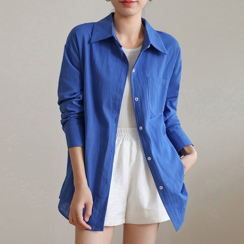 Sunscreen Cardigan Summer Thin Loose French - style Cotton - Linen White Shirt - LADYLINE X