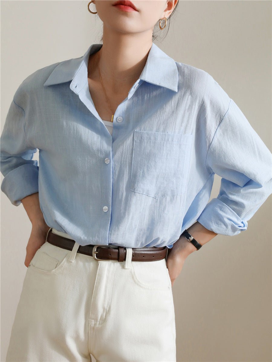 Sunscreen Cardigan Summer Thin Loose French - style Cotton - Linen White Shirt - LADYLINE X