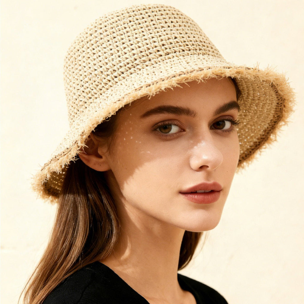 The Korean Version Of The Wide - brimmed, Fringed, Woven Straw Hat, Sun Hat, Round - top Fisherman's Hat, Beach Vacation Hat, And Sandcastle Hat Is Suitable For Vacations. - LADYLINE X