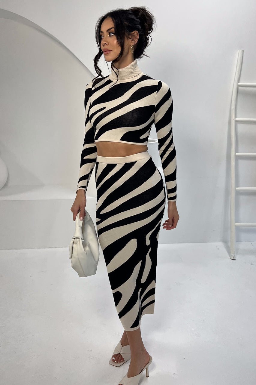 Top Striped Slim - fit Sheath Skirt Knitting Suit - LADYLINE X