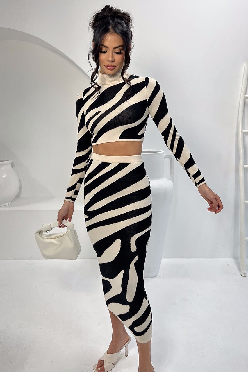 Top Striped Slim - fit Sheath Skirt Knitting Suit - LADYLINE X