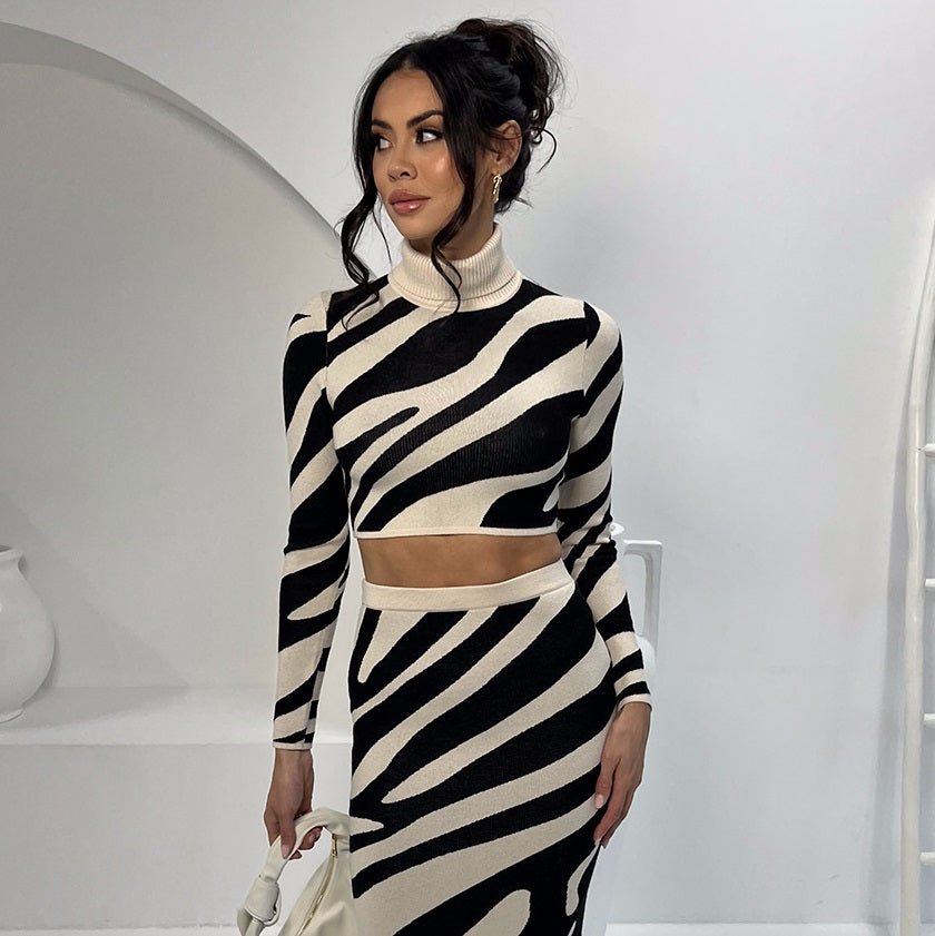 Top Striped Slim - fit Sheath Skirt Knitting Suit - LADYLINE X