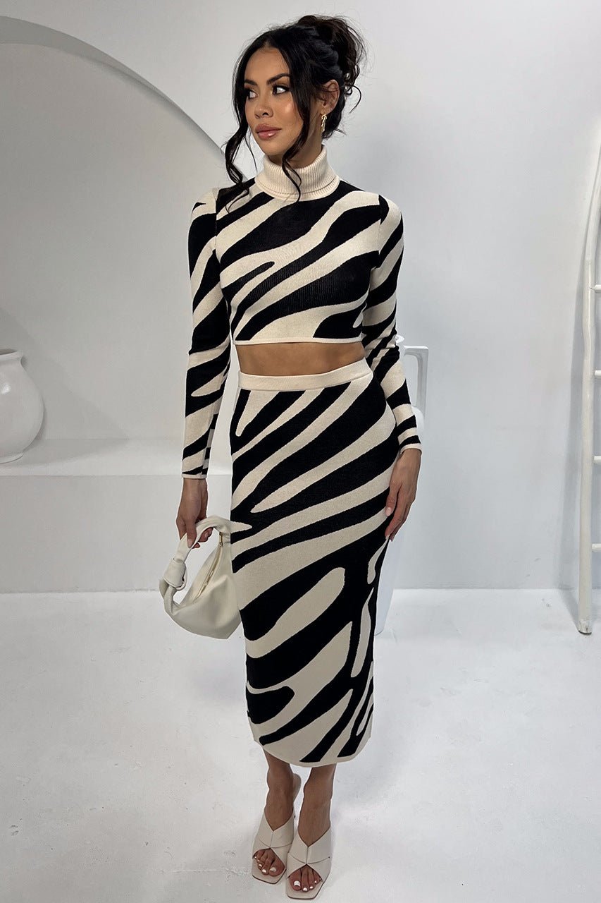 Top Striped Slim - fit Sheath Skirt Knitting Suit - LADYLINE X